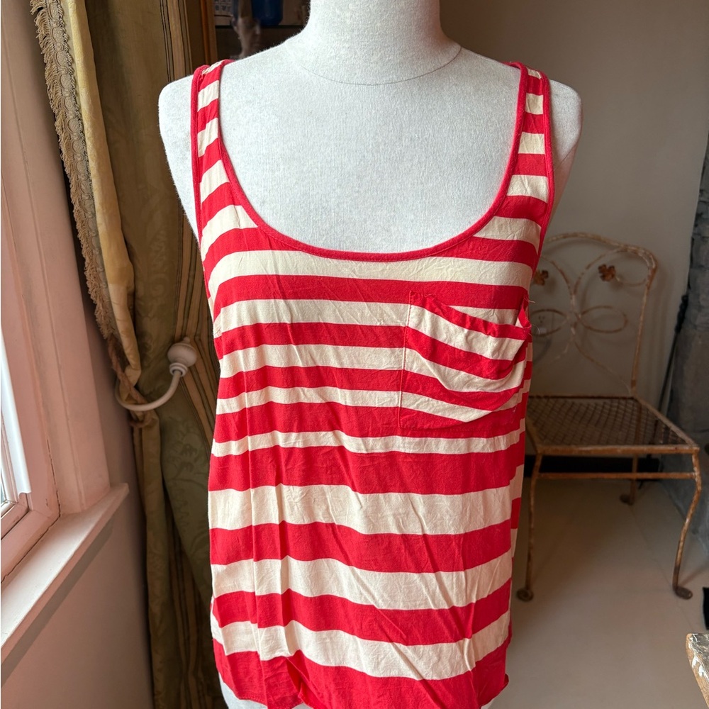 Zara Red and White Striped Women's Tank Top